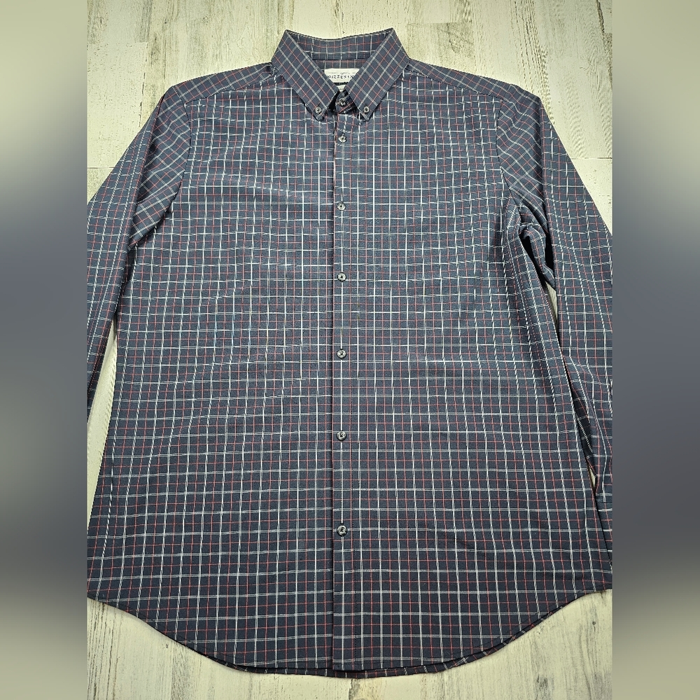 Mizzen + Main Leeward Blue Red Check Button Down Trim Fit Shirt Men's Size XXL